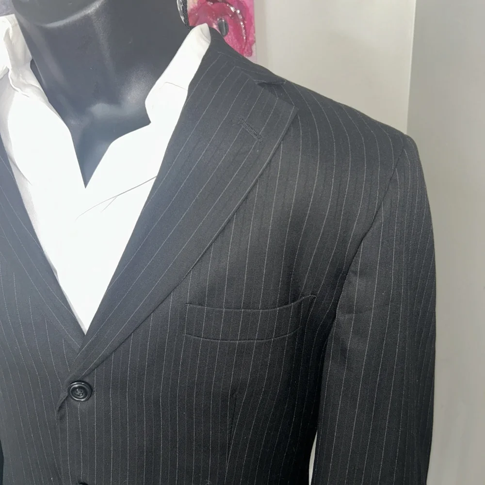 Haggar 44R Black Pin Striped Jacket Three Button DBL Vent